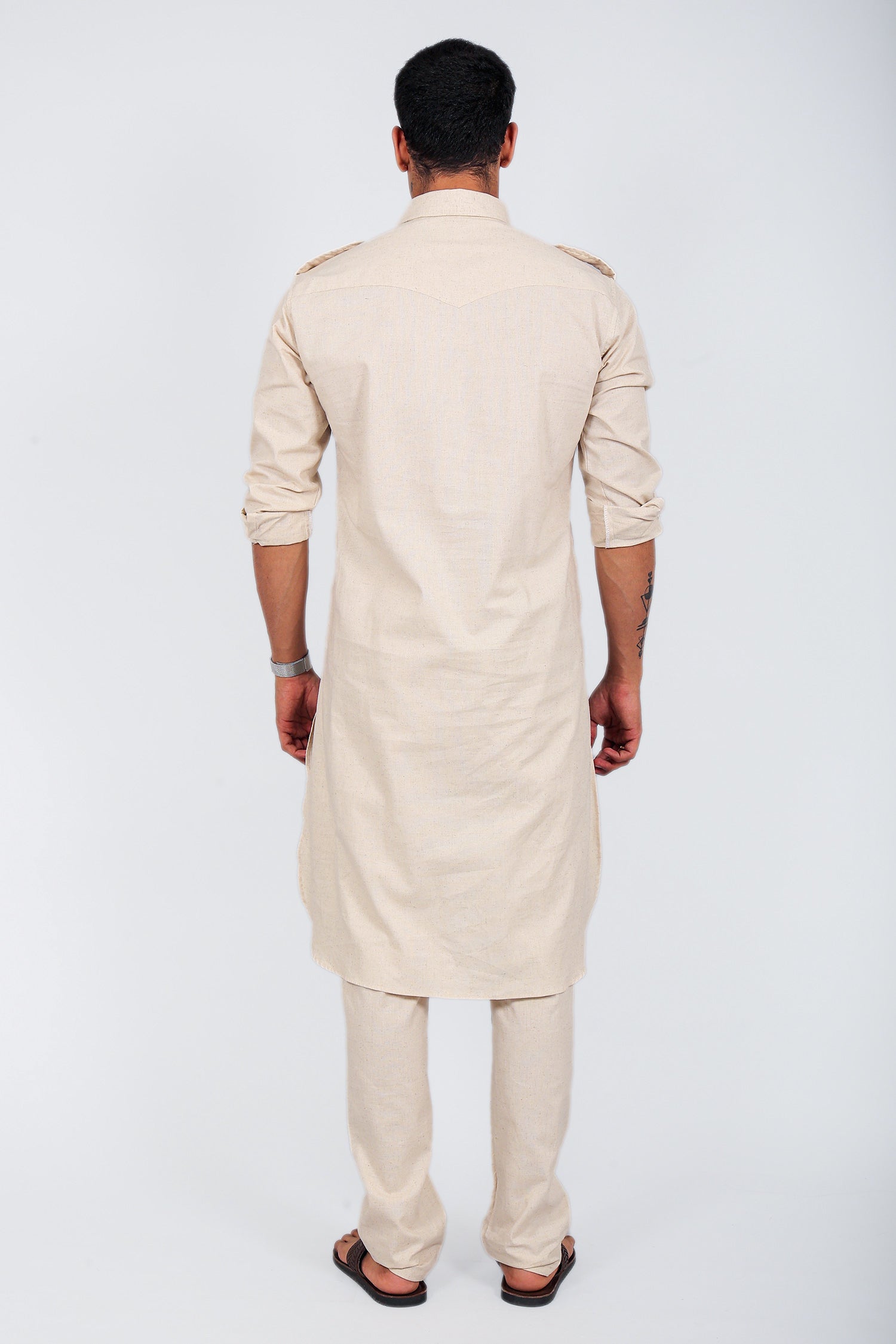 Bluesaanchi Men's Pathani Cream Color Kurta With Trouser Pant - Distacart