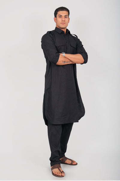 Bluesaanchi Men's Pathani Black Color Kurta With Trouser Pant - Distacart