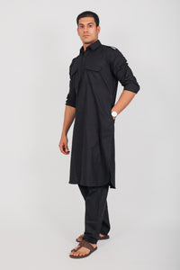 Thumbnail for Bluesaanchi Men's Pathani Black Color Kurta With Trouser Pant