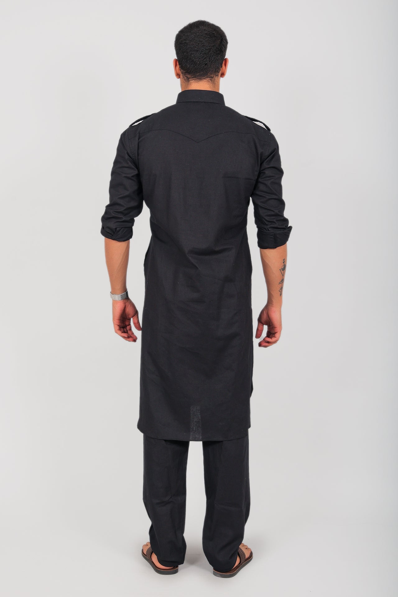 Bluesaanchi Men's Pathani Black Color Kurta With Trouser Pant