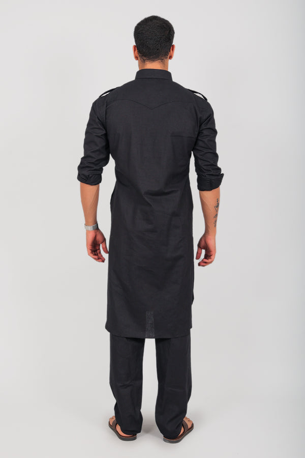 Bluesaanchi Men's Pathani Black Color Kurta With Trouser Pant - Distacart