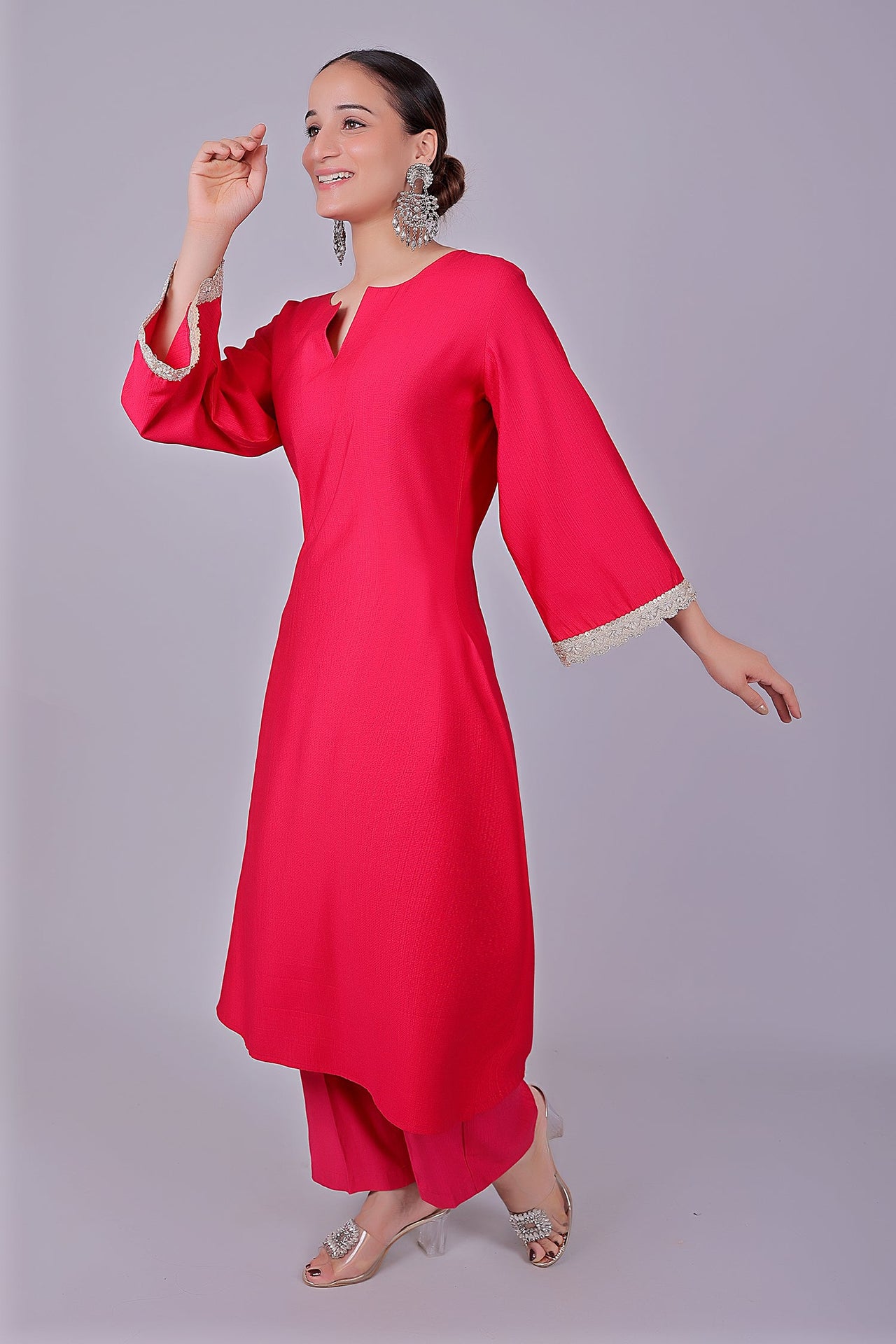 Bluesaanchi Women's Hot Pink Kurti Pajama Set