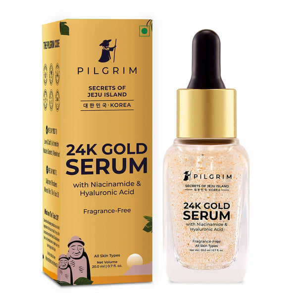 Pilgrim 24K Gold Face Serum With Niacinamide & Hyaluronic Acid, Dewy Primer For Face Make-Up - Korean Skin Care - Distacart