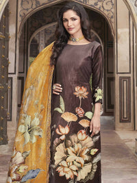 Thumbnail for Aastha Fashion Women's Brown Velvet Floral Digital Printed Kurta with Trouser & Dupatta - Distacart
