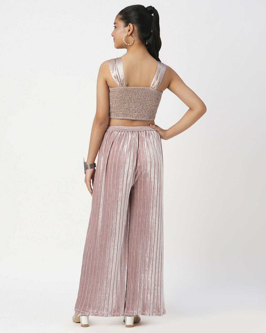 Lil Drama Glam Up Girls Grey Pant With Satin Top Party Co-Ordinate Set - Distacart