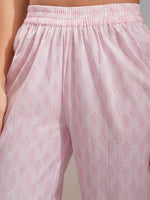 Thumbnail for Vishudh Pink Ethnic Motifs Printed Pure Cotton Anarkali Kurta With Trousers & Dupatta - Distacart