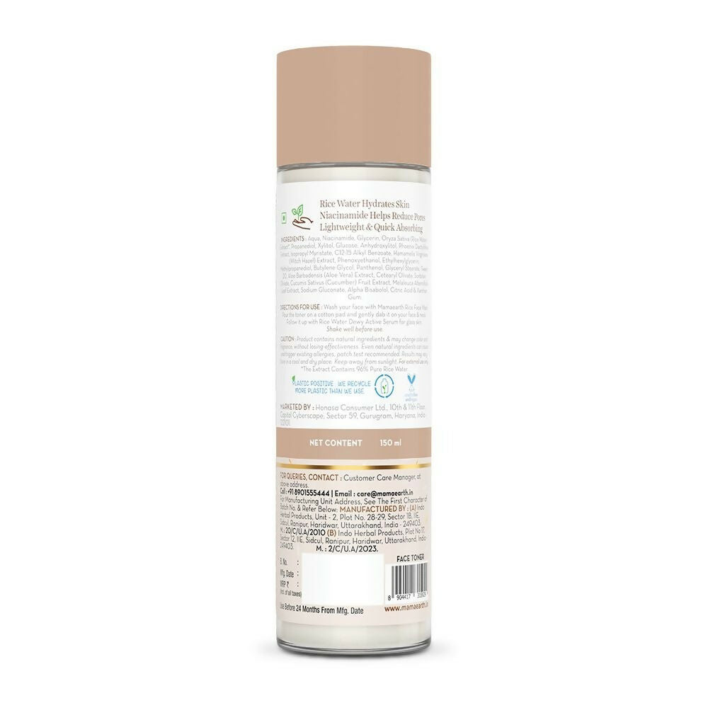 Mamaearth Rice Water Dewy Face Toner with 96% Pure Rice Water Extract & 4% Niacinamide for Glass Skin - Distacart