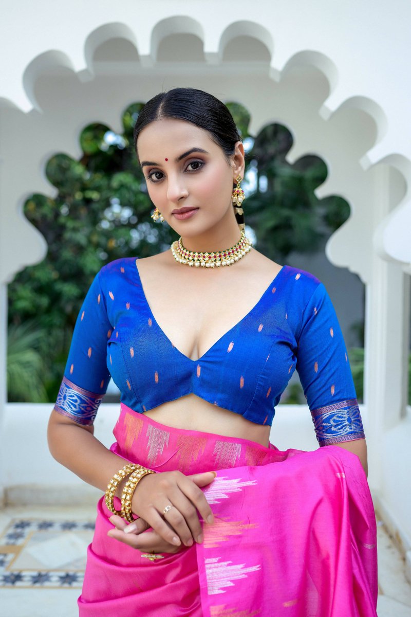 Aastha Fashion Pink Woven South Silk Saree with Blouse - Distacart