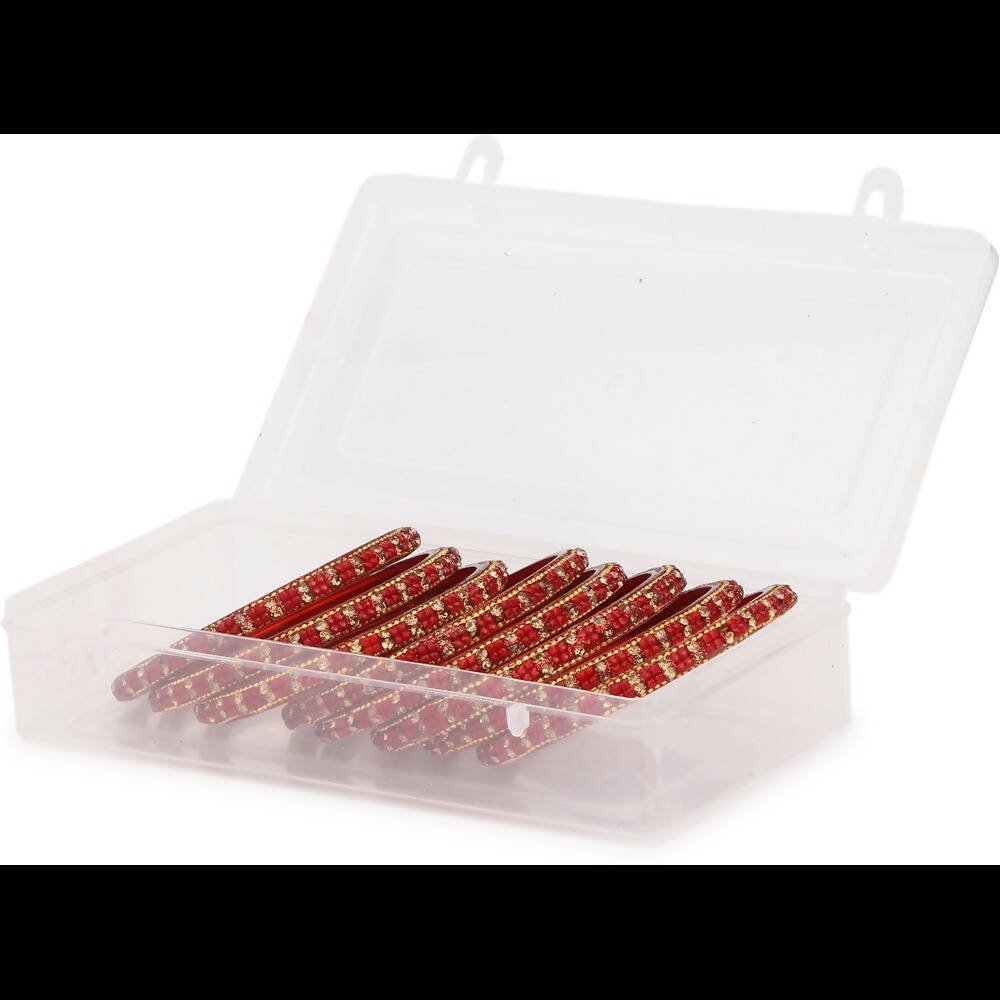 Afast Bridal Wedding & Party Fashionable Colorful Glass Bangle/Kada Set, Pack Of 8 - Red - Distacart