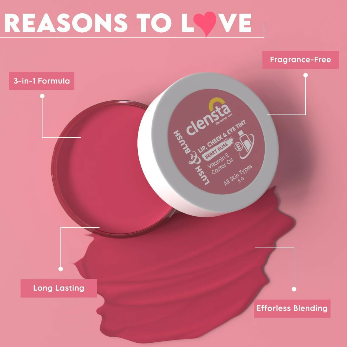 Clensta Lip Cheek Tint - Berry Bliss with Goodness of Vitamin E & Castor Oil - Distacart