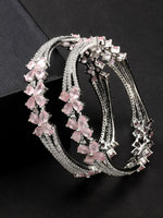 Thumbnail for NVR Women's Set of 2 Silver-Plated American Diamond Handcrafted Bangles - Distacart
