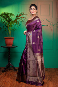 Thumbnail for Women Indigo Purple Soft Silk Saree With Golden Zari Border And Pallu - Aanika