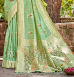 Thumbnail for Sangam Prints Sea Green Heavy Assam Silk Saree With Meena Woven Work Traditional Saree