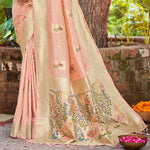 Thumbnail for Sangam Prints Lite Pink Heavy Assam Silk Saree With Meena Woven Work Traditional Saree