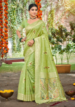 Thumbnail for Sangam Prints Green Heavy Assam Silk Saree With Meena Woven Work Traditional Saree