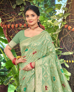 Thumbnail for Sangam Prints Sea Green Heavy Assam Silk Saree With Meena Woven Work Traditional Saree
