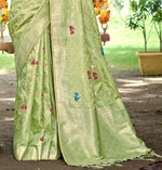 Thumbnail for Sangam Prints Lite Green Heavy Assam Silk Saree With Meena Woven Work Traditional Saree