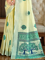 Thumbnail for Sangam Prints Yellow Linen Woven Work Traditional Saree