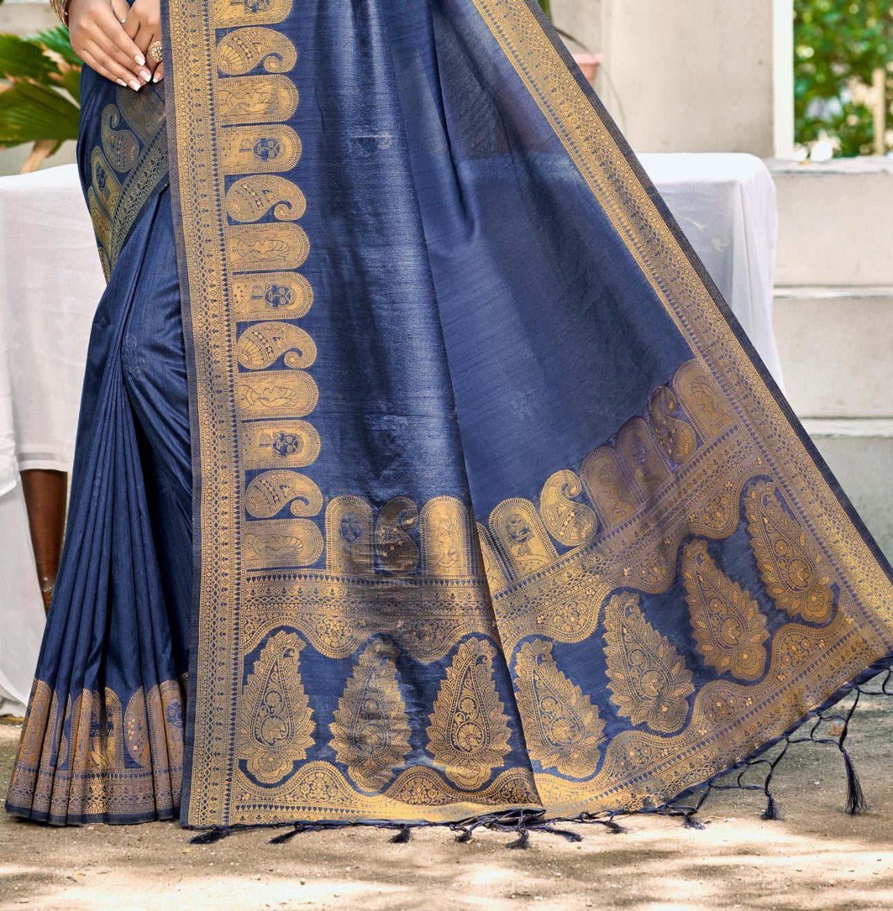Sangam Prints Navy Blue Assam Silk Woven Work Traditional Saree
