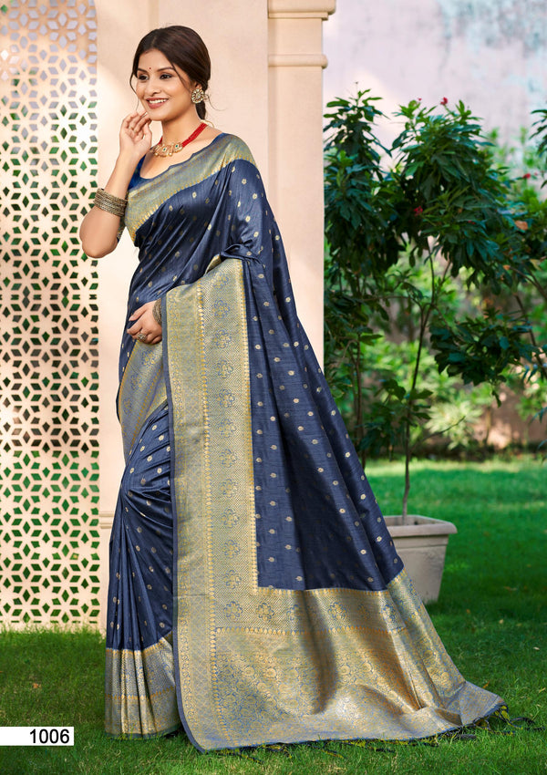 Sangam Prints Navy Blue Assam Silk Woven Work Traditional Saree