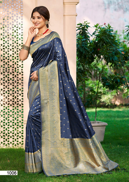 Sangam Prints Navy Blue Assam Silk Woven Work Traditional Saree