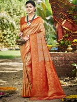 Thumbnail for Sangam Prints Orange Silk Woven Work Traditional Saree