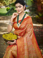 Thumbnail for Sangam Prints Orange Silk Woven Work Traditional Saree