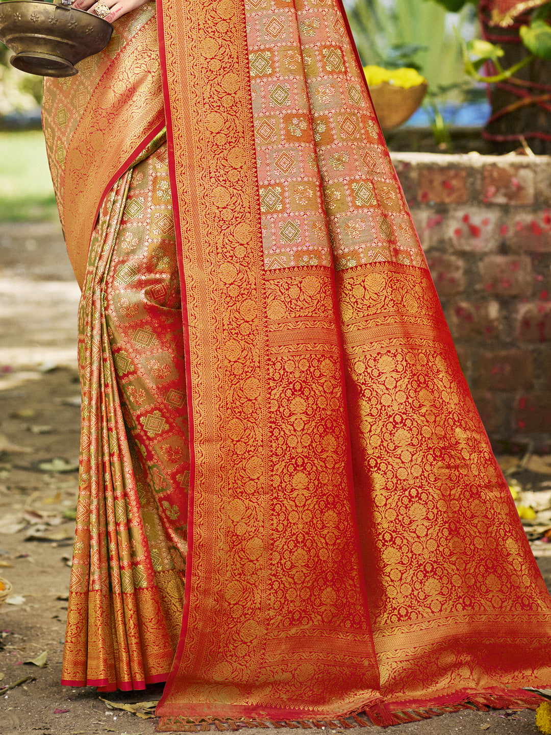 Sangam Prints Orange Silk Woven Work Traditional Saree