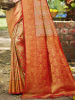 Thumbnail for Sangam Prints Orange Silk Woven Work Traditional Saree
