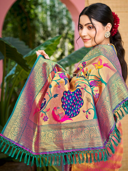 Sangam Prints Multi Color Kanjivaram Silk Woven Work Traditional Saree