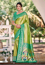 Thumbnail for Prazu Fashion Light Green Kanjivaram Silk Weaving Wedding Wear Saree