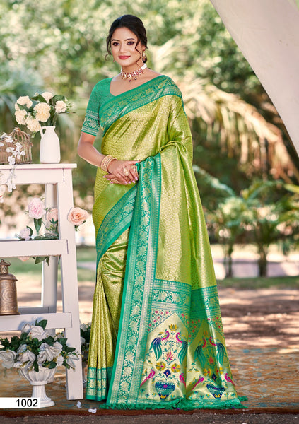 Prazu Fashion Light Green Kanjivaram Silk Weaving Wedding Wear Saree