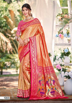 Thumbnail for Prazu Fashion Pink And Orange Kanjivaram Silk Weaving Wedding Wear Saree