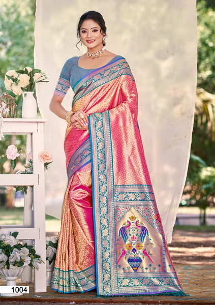 Prazu Fashion Pink Kanjivaram Silk Weaving Wedding Wear Saree
