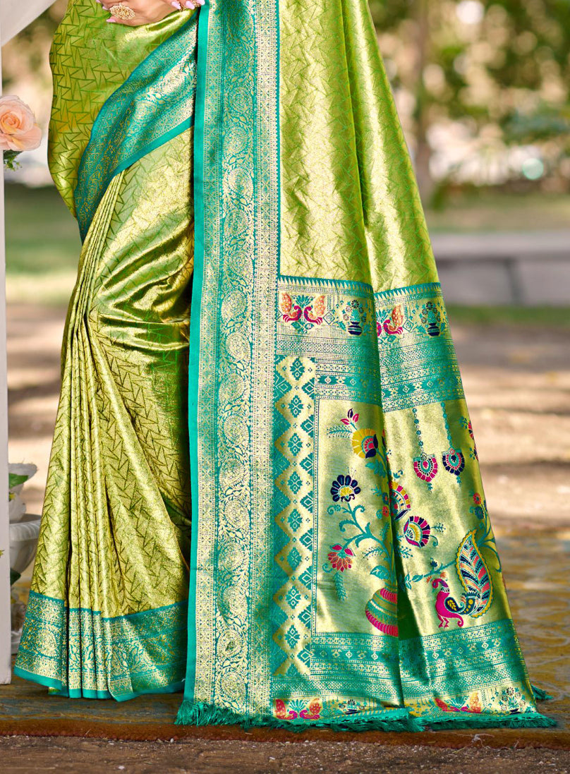 Sangam Prints Multi Color Kanjivaram Silk Woven Work Traditional Saree