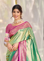 Thumbnail for Sangam Prints Multi Color Kanjivaram Silk Woven Work Traditional Saree