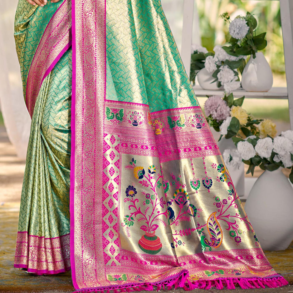 Sangam Prints Multi Color Kanjivaram Silk Woven Work Traditional Saree