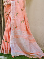 Thumbnail for Sangam Prints Peach Linen Woven Work Traditional Saree