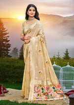 Thumbnail for Sangam Prints Cream Heavy Assam Silk Saree With Meena Woven Work Traditional Saree