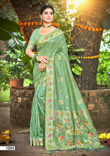 Prazu Fashion Sea Green Assam Silk Weaving Wedding Wear Saree