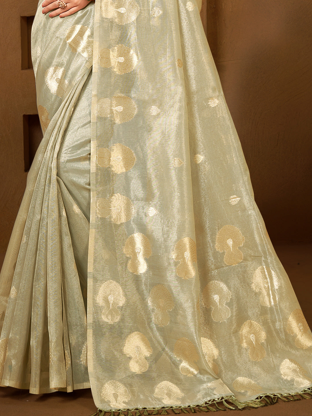 Sangam Prints Grey Munga Kota Woven Work Traditional Saree