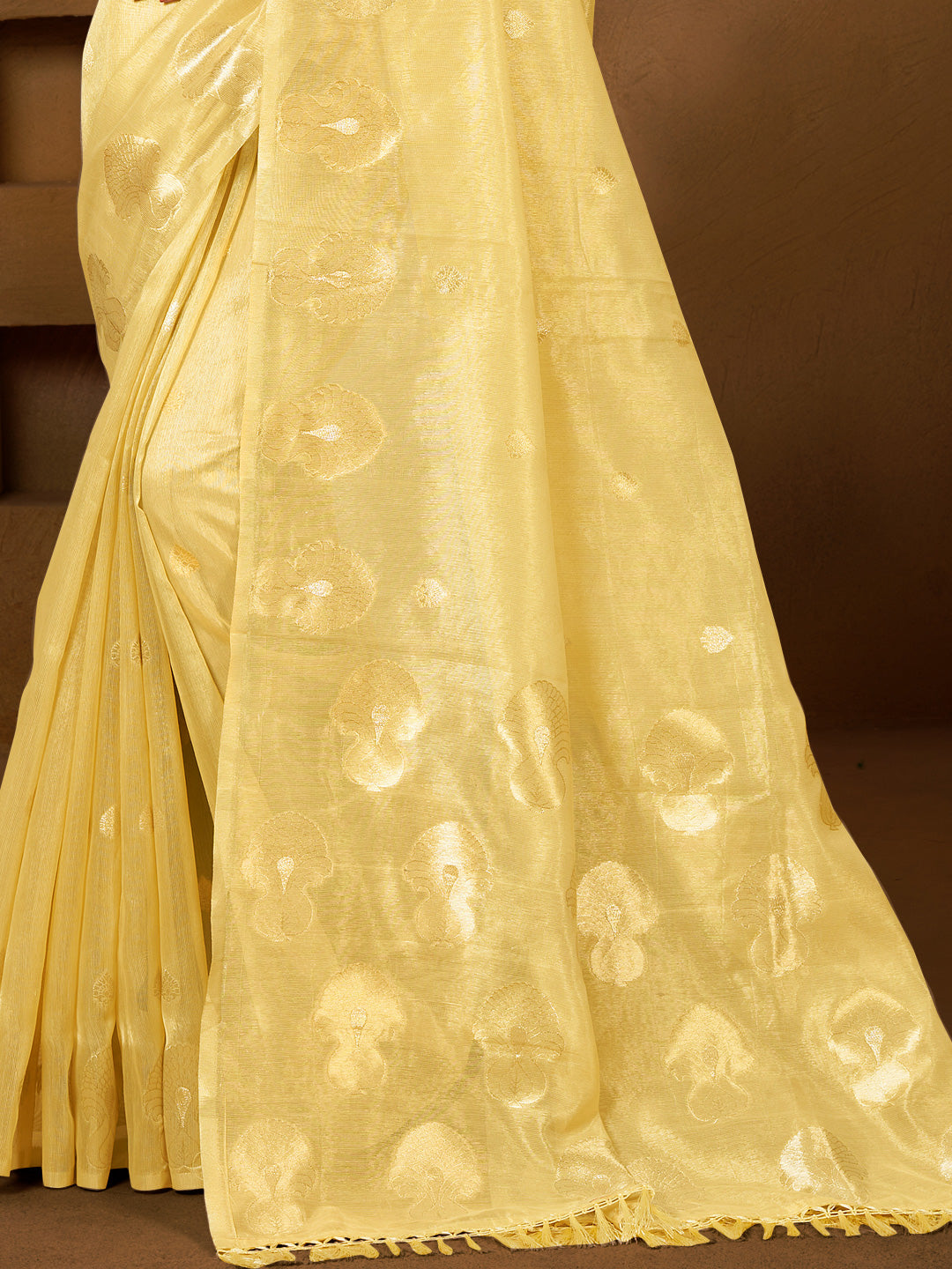 Sangam Prints Yellow Munga Kota Woven Work Traditional Saree
