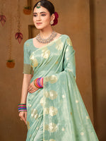 Thumbnail for Sangam Prints Sea Green Munga Kota Woven Work Traditional Saree