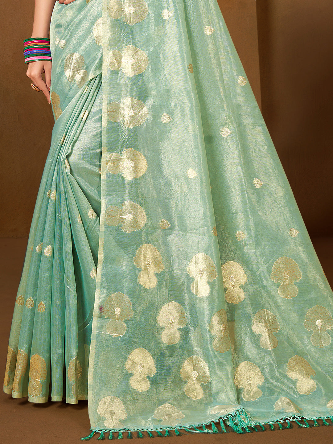 Sangam Prints Sea Green Munga Kota Woven Work Traditional Saree