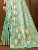 Thumbnail for Sangam Prints Sea Green Munga Kota Woven Work Traditional Saree