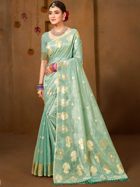 Sangam Prints Sea Green Munga Kota Woven Work Traditional Saree