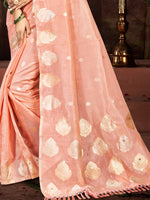 Thumbnail for Sangam Prints Peach Munga Kota Woven Work Traditional Saree