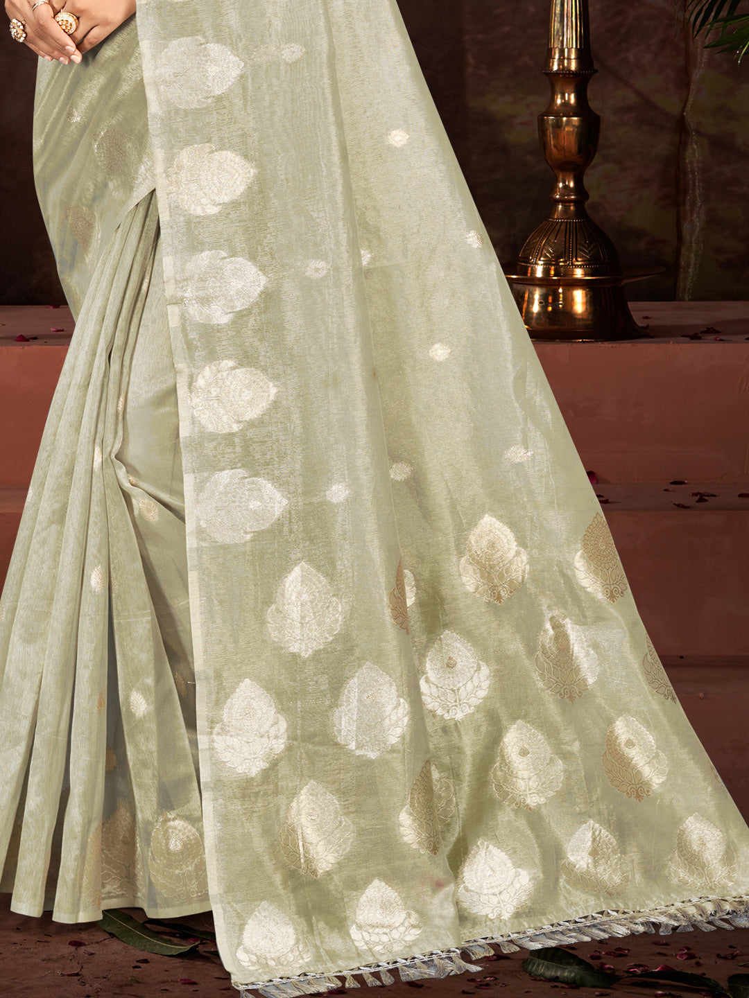 Sangam Prints Grey Munga Kota Woven Work Traditional Saree