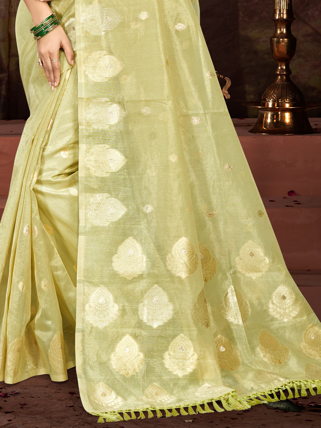 Sangam Prints Olive Green Munga Kota Woven Work Traditional Saree