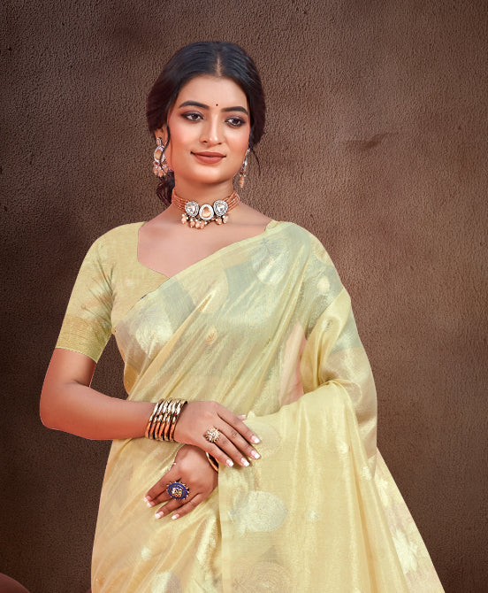 Sangam Prints Golden Munga Kota Woven Work Traditional Saree